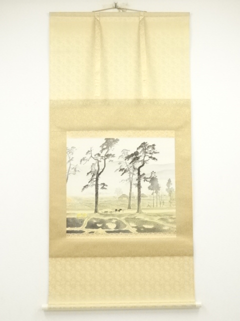 JAPANESE HANGING SCROLL / HAND PAINTED / COUNTRYSIDE SCENERY